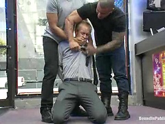 Two thugs drag a businessman into a porn shop and strip him of his manhood.. Posted by: Bound in Public