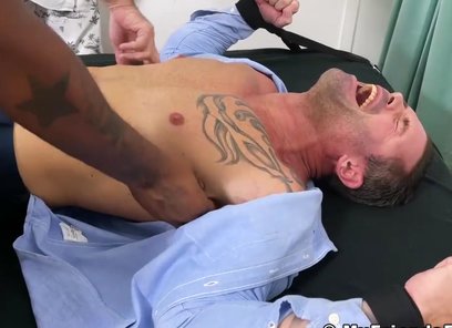 Bound Muscular Hunk Foot Licked by Black Dude and Mature Man